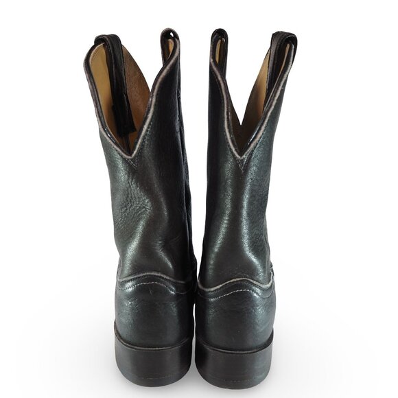 Justin Boots 3154 VTG Leather Cowboy Western Boots Men's 7.5E Black USA Made - Picture 5 of 11